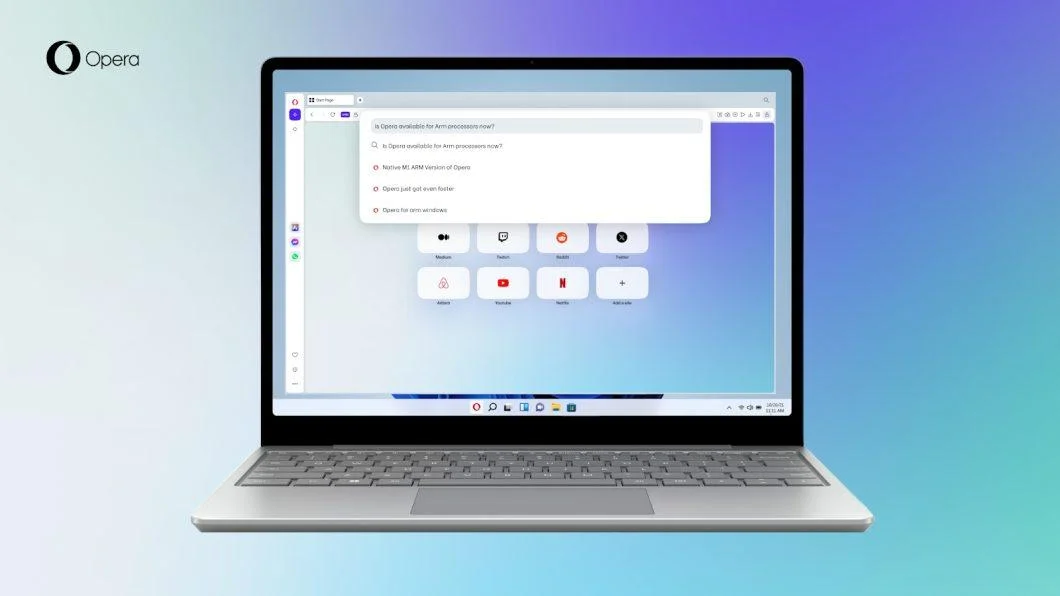 Desempenho aprimorado do Opera One para Windows Arm, até 4 vezes mais rápido.
