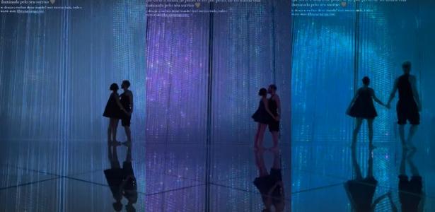 Bruna Marquezine e João Guilherme celebram aniversário com beijo apaixonado.