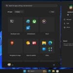 O novo Menu Iniciar do Windows 11 com aplicativos agrupados em caixas. O novo Menu Iniciar do Windows 11 com aplicativos agrupados em caixas.